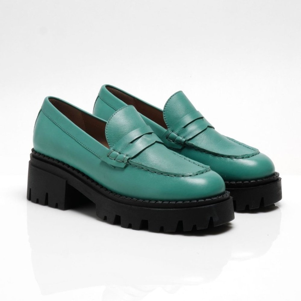 free people lyra lug‎ sole loafers mountain spring green, women size us 7, eu 37
